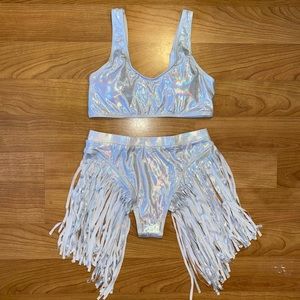 Silver Holographic Fringe Rave Set
